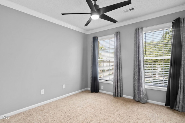 614 Park York Ln, Cary, NC 27519 - carpeted empty room featuring a textured ceiling, a ceiling fan, and crown molding