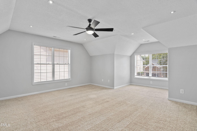 614 Park York Ln, Cary, NC 27519 - bonus room with vaulted ceiling, carpet floors, a textured ceiling, a ceiling fan, and recessed lighting