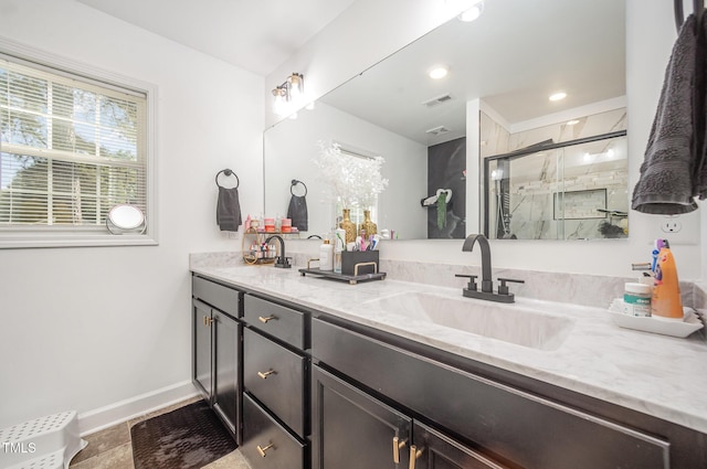 1405 Currituck Ave, Dunn, NC 28334 - full bath with double vanity, a shower stall, and recessed lighting