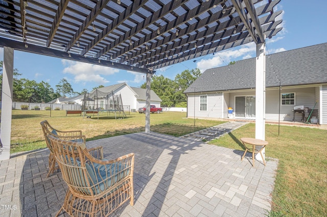 1405 Currituck Ave, Dunn, NC 28334 - view of patio featuring a trampoline, a pergola, and area for grilling
