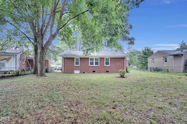 1804 Charles St, Raleigh, NC 27610 - back of house with crawl space, a fenced backyard, and brick siding