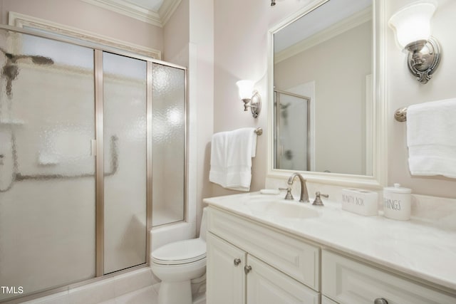 4137 Gardenlake Dr, Raleigh, NC 27612 - full bath with vanity, an enclosed shower, and ornamental molding