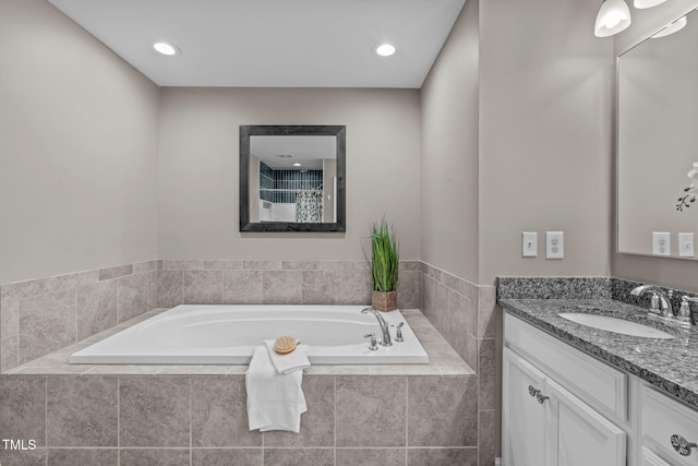 113 Willow View Ln, Apex, NC 27539 - bathroom with vanity, a bath, and recessed lighting