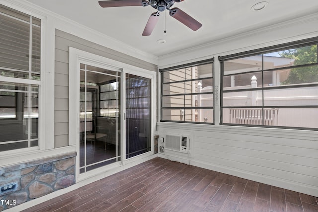 113 Willow View Ln, Apex, NC 27539 - unfurnished sunroom with a ceiling fan and a wall unit AC