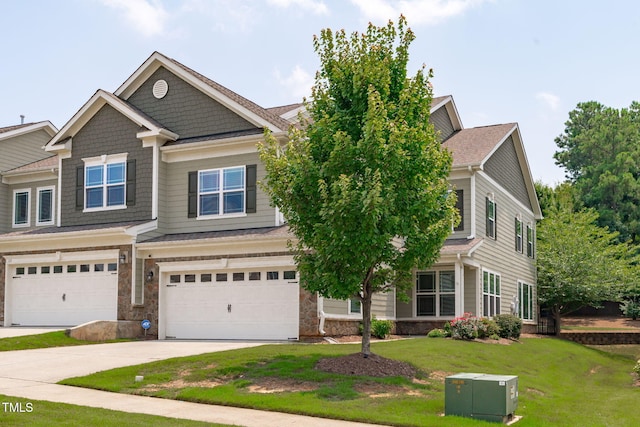 113 Willow View Ln, Apex, NC 27539 - craftsman house featuring a front yard, driveway, a garage, and stone siding