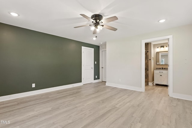 7722 NC-27, Lillington, NC 27546 - spare room featuring ceiling fan, light wood-style flooring, and recessed lighting