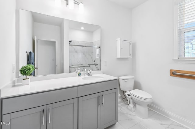 6109 Oak Passage Dr, Raleigh, NC 27603 - full bath featuring a marble finish shower, vanity, and marble finish floors