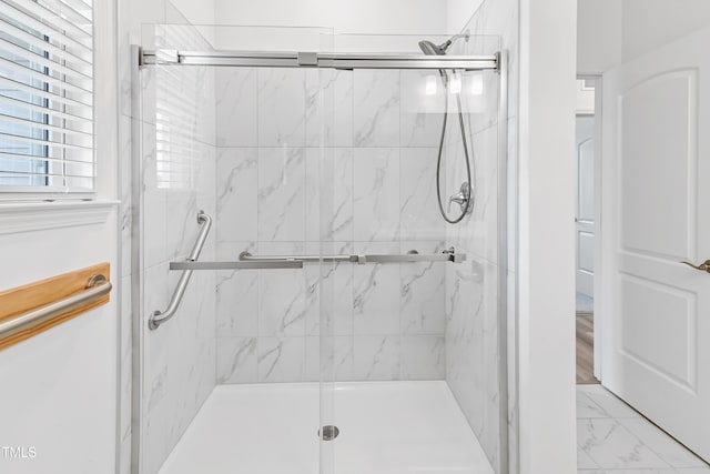 6109 Oak Passage Dr, Raleigh, NC 27603 - bathroom featuring marble finish flooring and a marble finish shower