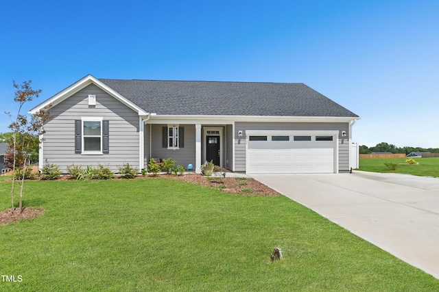 6109 Oak Passage Dr, Raleigh, NC 27603 - single story home with driveway, a garage, a front yard, and a shingled roof