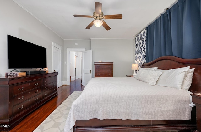 513 Cutler St, Raleigh, NC 27603 - bedroom with wood finished floors, crown molding, and ceiling fan