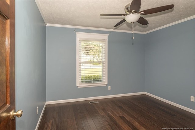 5621 Monks Walk Ct, Fayetteville, NC 28311 - spare room featuring a ceiling fan, dark wood finished floors, a textured ceiling, and ornamental molding