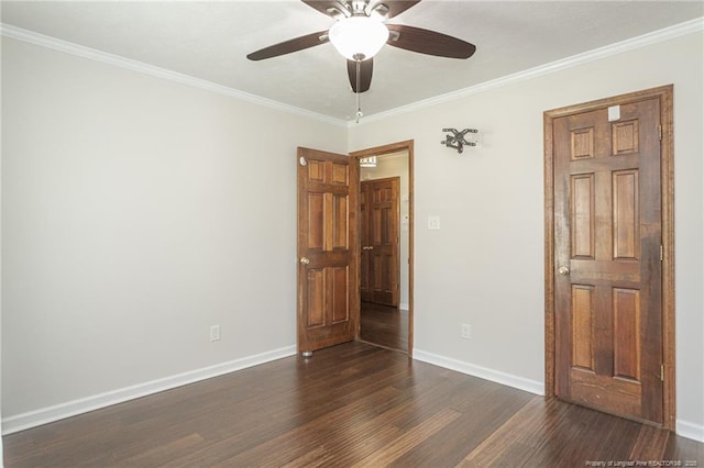 5621 Monks Walk Ct, Fayetteville, NC 28311 - unfurnished bedroom featuring dark wood finished floors, ornamental molding, and ceiling fan
