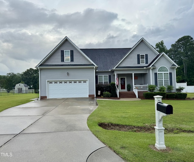 71 Beaver Creek Dr, Dunn, NC 28334 - traditional-style house with covered porch, concrete driveway, a front lawn, and an attached garage