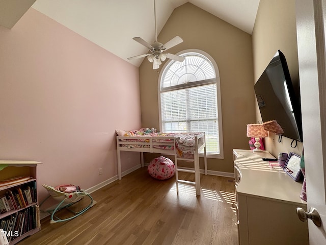 71 Beaver Creek Dr, Dunn, NC 28334 - bedroom with vaulted ceiling, light wood-style flooring, and ceiling fan