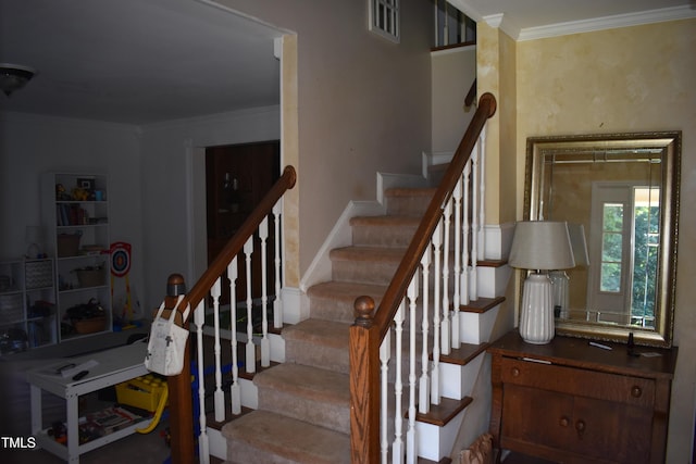 9 Pinecourt Dr, Siler City, NC 27344 - staircase featuring crown molding
