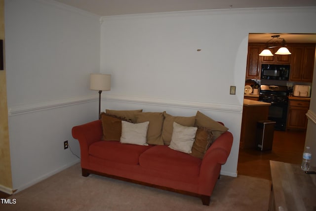 9 Pinecourt Dr, Siler City, NC 27344 - carpeted living room with ornamental molding and baseboards