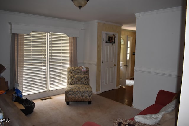 9 Pinecourt Dr, Siler City, NC 27344 - living area featuring crown molding and carpet flooring