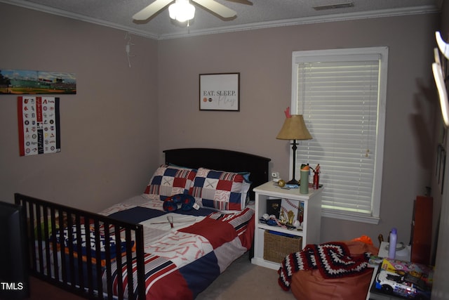 9 Pinecourt Dr, Siler City, NC 27344 - bedroom featuring crown molding, carpet, ceiling fan, and multiple windows