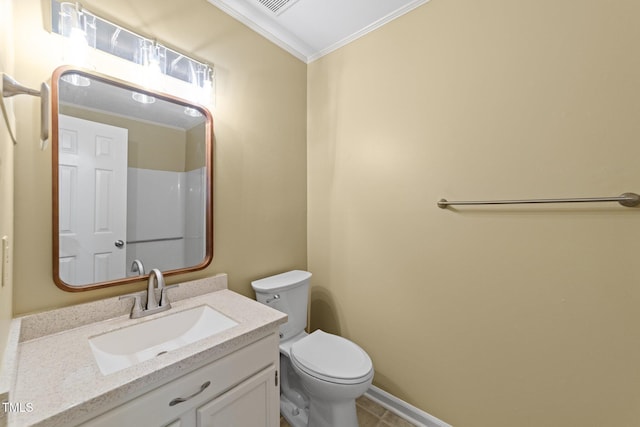 3309 Bearskin Ct, Raleigh, NC 27606 - full bath featuring ornamental molding, vanity, and a shower