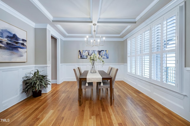 1013 Shasta Daisy Dr, Wake Forest, NC 27587 - dining room featuring coffered ceiling, a chandelier, plenty of natural light, beam ceiling, and ornamental molding