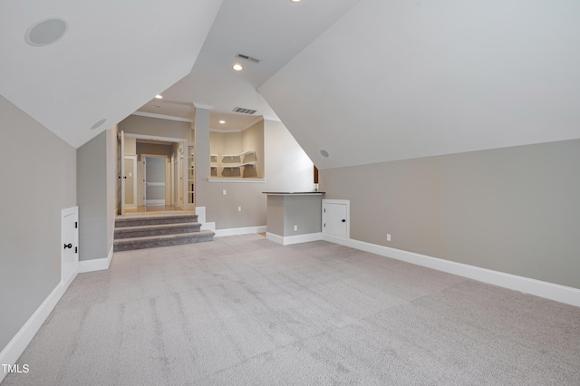 1013 Shasta Daisy Dr, Wake Forest, NC 27587 - bonus room featuring carpet flooring, vaulted ceiling, recessed lighting, and stairway