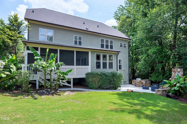1013 Shasta Daisy Dr, Wake Forest, NC 27587 - rear view of property with a lawn, a patio, and a sunroom