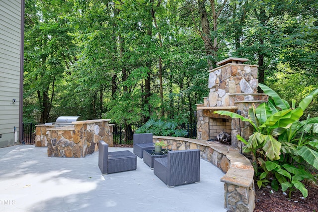 1013 Shasta Daisy Dr, Wake Forest, NC 27587 - view of patio / terrace featuring an outdoor kitchen and an outdoor living space with a fireplace