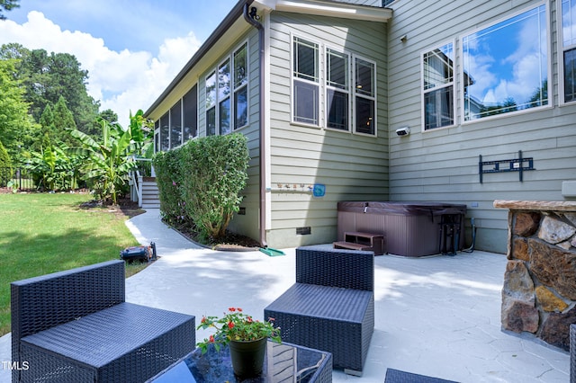 1013 Shasta Daisy Dr, Wake Forest, NC 27587 - view of patio / terrace with a hot tub and a sunroom