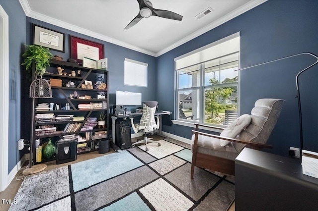 1848 Stagecoach Trl, Wendell, NC 27591 - office featuring crown molding and a ceiling fan