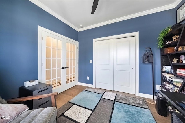 1848 Stagecoach Trl, Wendell, NC 27591 - office space featuring french doors, crown molding, a ceiling fan, and wood finished floors