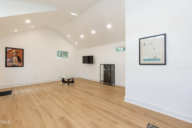 415 W Carver St, Durham, NC 27704 - workout room featuring recessed lighting, light wood-style floors, and high vaulted ceiling