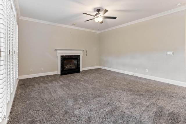 8508 Parlange Woods Ln, Wake Forest, NC 27587 - unfurnished living room with a ceiling fan, ornamental molding, a fireplace, and carpet