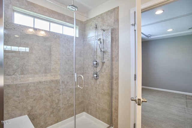 21 Intuition Cir, Durham, NC 27705 - bathroom with a stall shower and recessed lighting