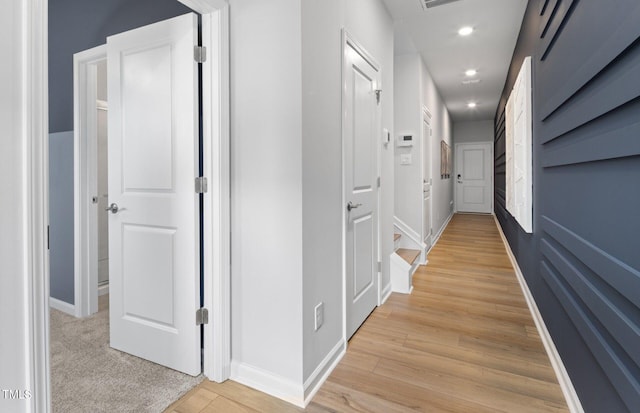 1516 Tamarisk Ln, Durham, NC 27703 - corridor featuring light wood finished floors and recessed lighting