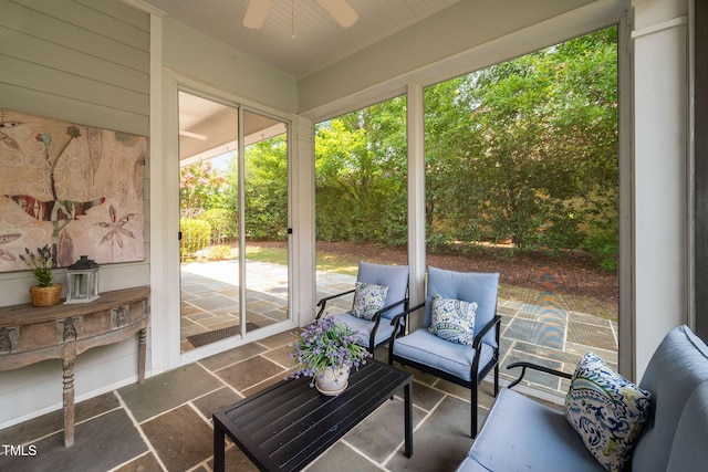 501 Tranquil Sound Dr, Cary, NC 27519 - sunroom / solarium featuring a ceiling fan
