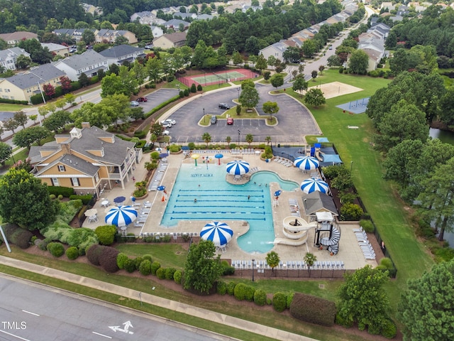 501 Tranquil Sound Dr, Cary, NC 27519 - aerial view of residential area with a pool