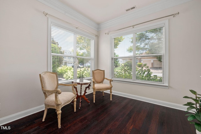 501 Tranquil Sound Dr, Cary, NC 27519 - sitting room featuring dark wood-style floors and crown molding