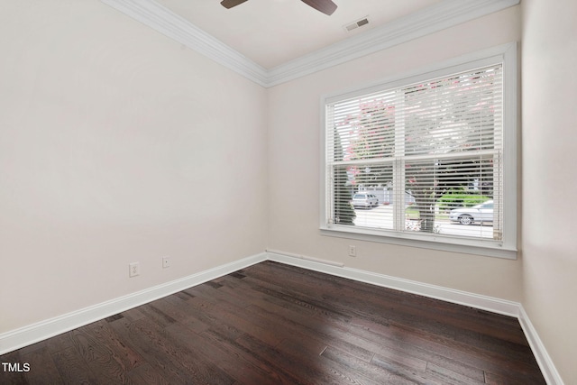 501 Tranquil Sound Dr, Cary, NC 27519 - unfurnished room with crown molding, dark wood finished floors, and a ceiling fan