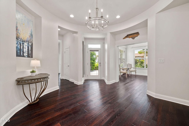 501 Tranquil Sound Dr, Cary, NC 27519 - foyer featuring hardwood / wood-style flooring, a chandelier, and recessed lighting