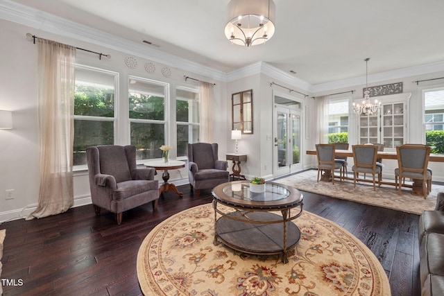 501 Tranquil Sound Dr, Cary, NC 27519 - living room featuring a chandelier and dark wood-style floors