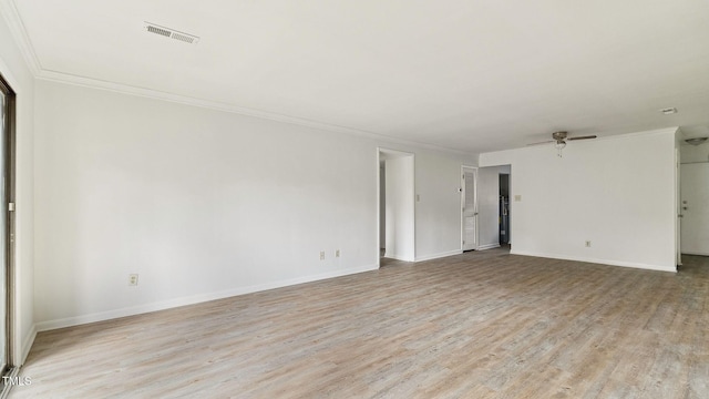 550 Pine Ridge Pl, Raleigh, NC 27609 - empty room with light wood-style flooring, ornamental molding, and ceiling fan