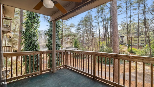 550 Pine Ridge Pl, Raleigh, NC 27609 - balcony featuring a ceiling fan and view of scattered trees