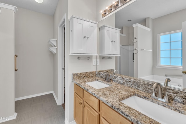 5513 Enoree Ln, Raleigh, NC 27616 - full bath featuring double vanity, a shower, and a bathtub
