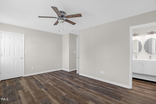 1814 Shiva Ct, Durham, NC 27703 - unfurnished bedroom with wood finished floors, connected bathroom, and a ceiling fan