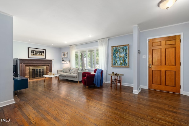 700 Tinkerbell Rd, Chapel Hill, NC 27517 - living room with wood finished floors, crown molding, a fireplace, and recessed lighting