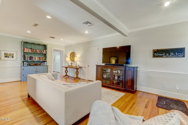 10781 US-158, Reidsville, NC 27320 - living room featuring ornamental molding, wood finished floors, a wainscoted wall, and recessed lighting