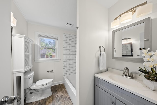 7 Meadowbrook Ave, Durham, NC 27712 - full bathroom featuring wood finished floors, vanity, shower / bath combination, and crown molding