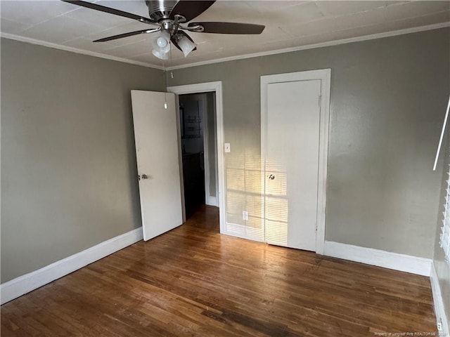 116 N Wright St, Raeford, NC 28376 - unfurnished bedroom featuring wood finished floors, ornamental molding, and a ceiling fan