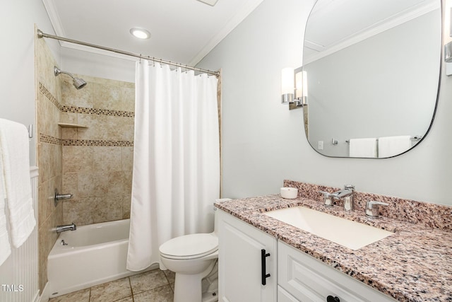 6025 Tarnhour Ct, Raleigh, NC 27612 - full bathroom with ornamental molding, vanity, shower / tub combo, and tile patterned floors