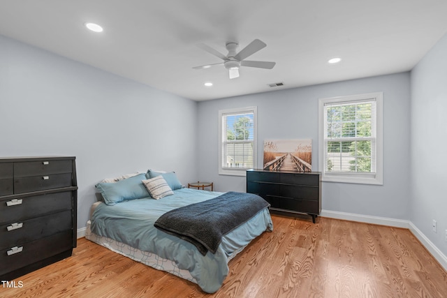 511 Scotts Ridge Trl, Apex, NC 27502 - bedroom with light wood-style flooring, recessed lighting, and a ceiling fan